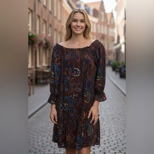 Casual Brown and Orange Long Sleeve Sundress